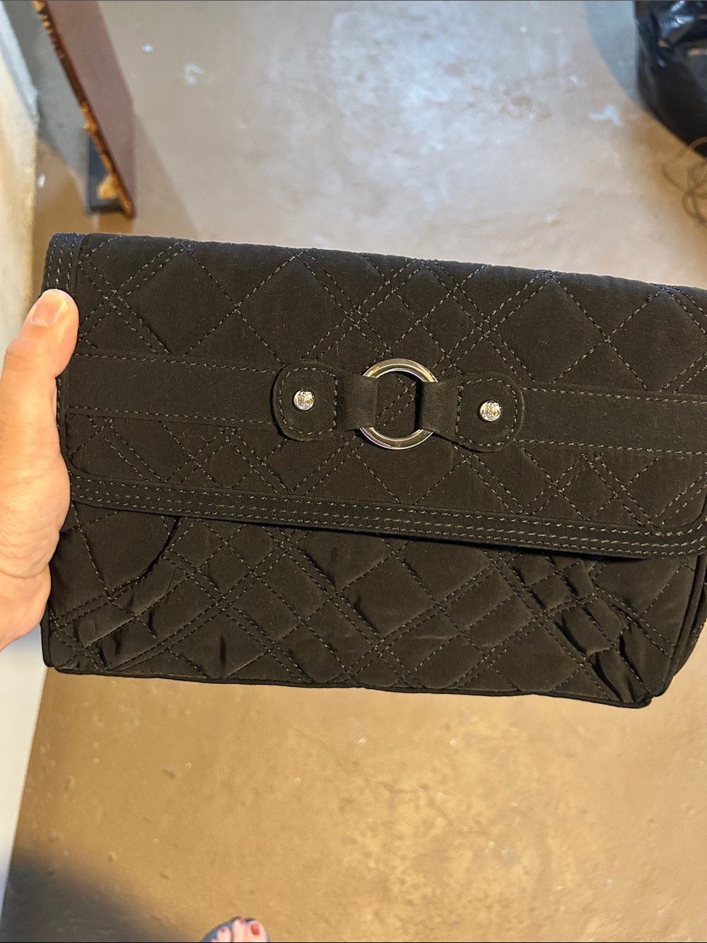 Quilted Black Fold-Over Clutch Handbag